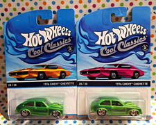 HOT WHEELS 2 CARS COOL CLASSICS 1976 CHEVY CHEVETTE Pink & Yellow card NEW