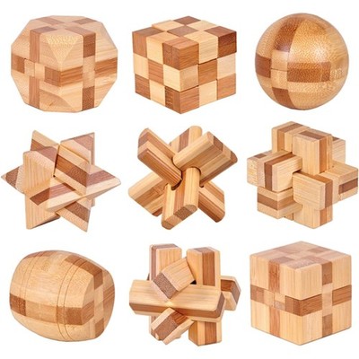 Knobelspiele Holz 9 Stück Logikspiele IQ Geduldspiel 4,5cm Puzzle Holzspielzeug