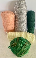 Lot of Macrame Cord Green Peach Off White Sparkly Fiber Art 5 Rolls