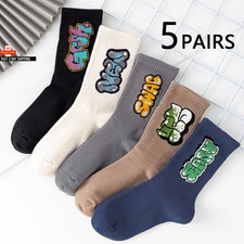 5/10 Pairs Men'S Multicolour Crew Socks, Graffiti Lettering, Street Style, Uniqu