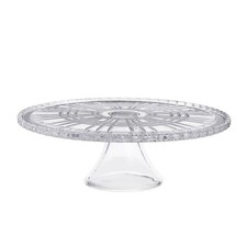Crystal Cake Stand with Pedestal, Clear Glass, 12 Inch Decorative Beaded Edge