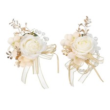 Wrist Corsage and Boutonnieres Set Artificial Flowers for Wedding Cream