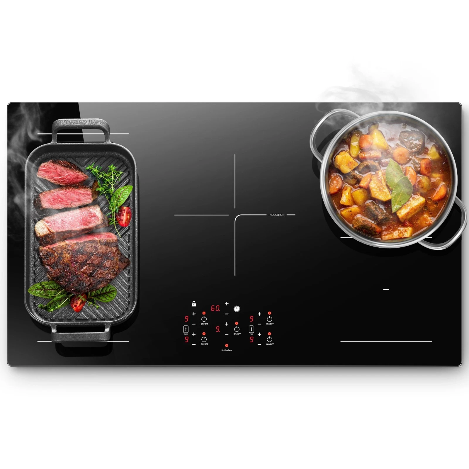 36inch Electric Induction Cooktop 5 Burners, 10800W Sensor Touch Control No Plug