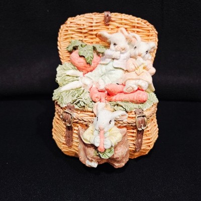 Vintage Bunny Rabbits Eating Carrots in a Basket