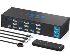 8K HDMI 2 Displayport KVM Switch 3 Monitors 4 Computers 4K144Hz USB 3.0 KVM