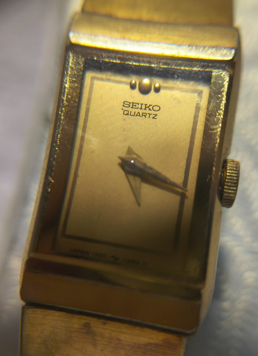 Seiko Quartz Tank Watch Women 1320-6039 Adj Gold Band Gold Dial