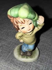 Lefton Paper Boy Green Striped Hat 3" Handpainted Figurine
