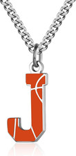 Basketball Letter Necklace - Men'S Basketball Charm Pendant, Stainless Steel Sil