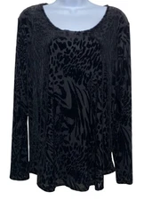 Simply Vera Wang Blouse Women Large Velvet Burnout Animal Print Long Sleeve