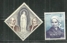 MONACO 412-13 MNH VIRGIN MARY, POPE PIUS IX,AND XII BERNADETTE SOUBIROUS