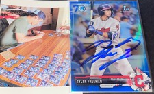 Tyler Freeman Indians Auto Signed 2017 Bowman 1st Chrome Blue Refractor 100/200