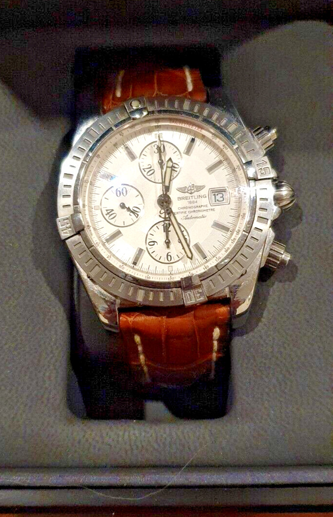 Breitling Chronomat Evolution In Stainless Steel with Crocodile Strap.
