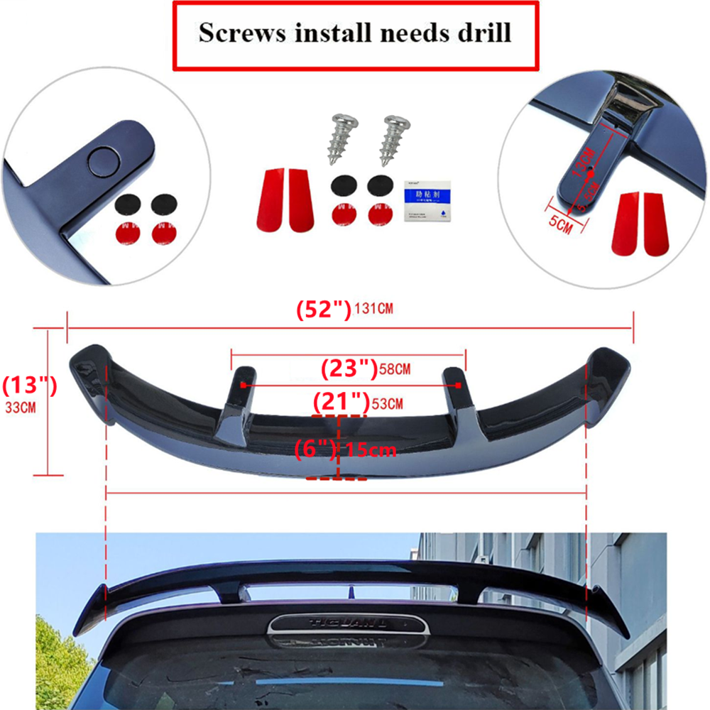Universal Rear Roof Spoiler Wing Glossy Black Fit For Jeep