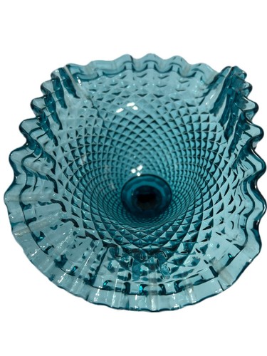 Vintage IVIMA Teal/Ultramarine Blue Ruffled Diamond Point Compote/Candy Dish - Picture 3 of 5