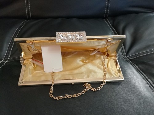 ELEGANT WOMEN Ladies Shining Diamante Wedding Clutch Evening bag party bag gold - Picture 9 of 9