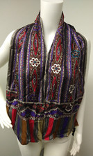 Linda Allard for ELLEN TRACY Rectangle Silk SCARF 11" X52" Floral Stripe Japan