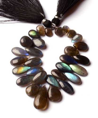 Natural Gem Rainbow Fire Labradorite 8x6 to 14x7 mm Size Smooth Pear Beads 6" - Picture 5 of 8