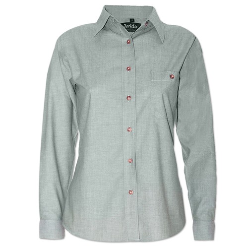 Ladies Womens Chambray Blouse Shirts Business Long Short Sleeve Cotton Office - Picture 8 of 18