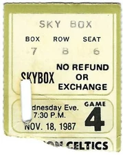 Nov 18, 1987 - LARRY BIRD DNP - Ticket Stub - KNICKS @ CELTICS - 2 O.T.