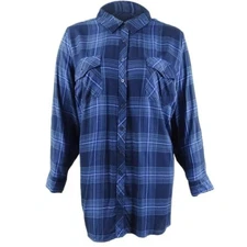 Style & Co Womens Plus 0X Soft Navy Plaid Collared Utility Tunic Top NWT U13