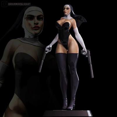 Killer Nun, Nonne, Statue, 3D Druck, Miniature, Fan Art, sexy  Pin-Up Figur