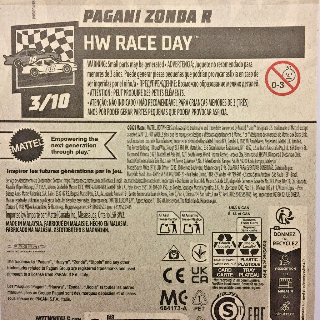 Hot Wheels Pagani Zonda R – HW Race Day Serie 3/10, 1:64, Gelb, Short Card, Modellauto 2024
