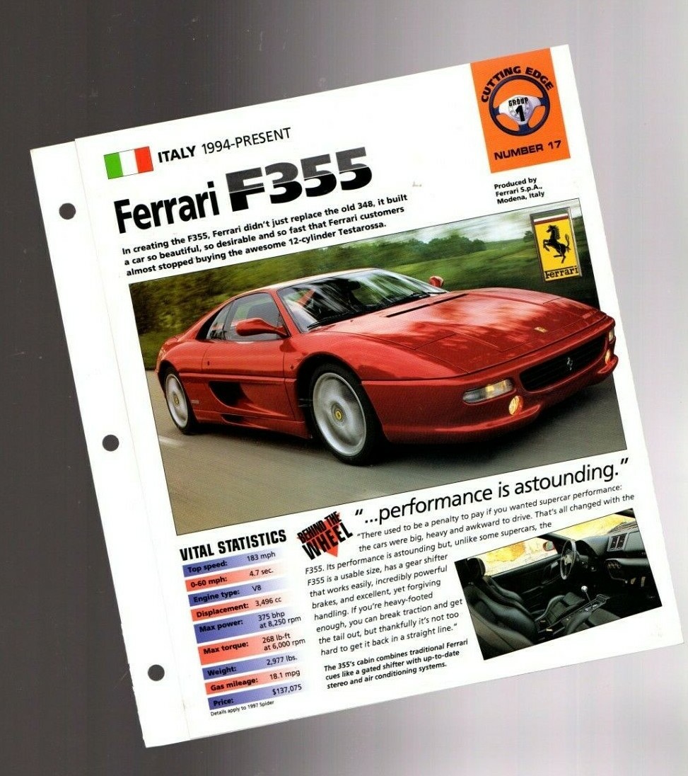 1994/1995/1996/1997 FERRARI F355 SPEC SHEET / Brochure: F-355