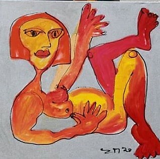 weiblicher Akt Frau original Acryl auf Leinwand  70x70cm Atelier Düsseldorf 