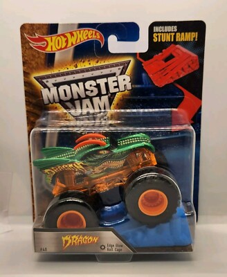 Hot Wheels Monster Jam 1:64 Edge Glow Orange Roll Cage Dragon With Stunt Ramp 