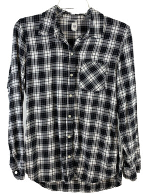 Gap women's flannel black/white plaid long sleeve shirt size S