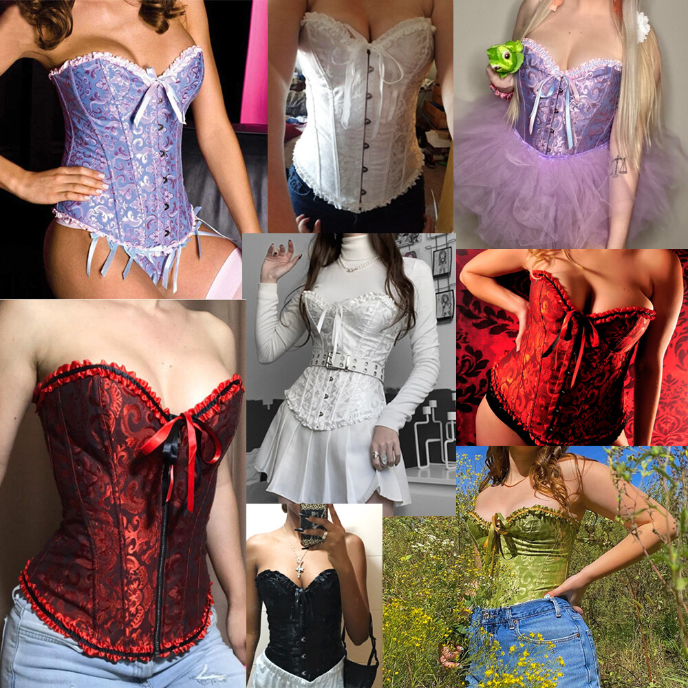 トップス S burlesque corset blouse Women Lace Up Party Burlesque Corsets Overbust Tops Waist Cincher
