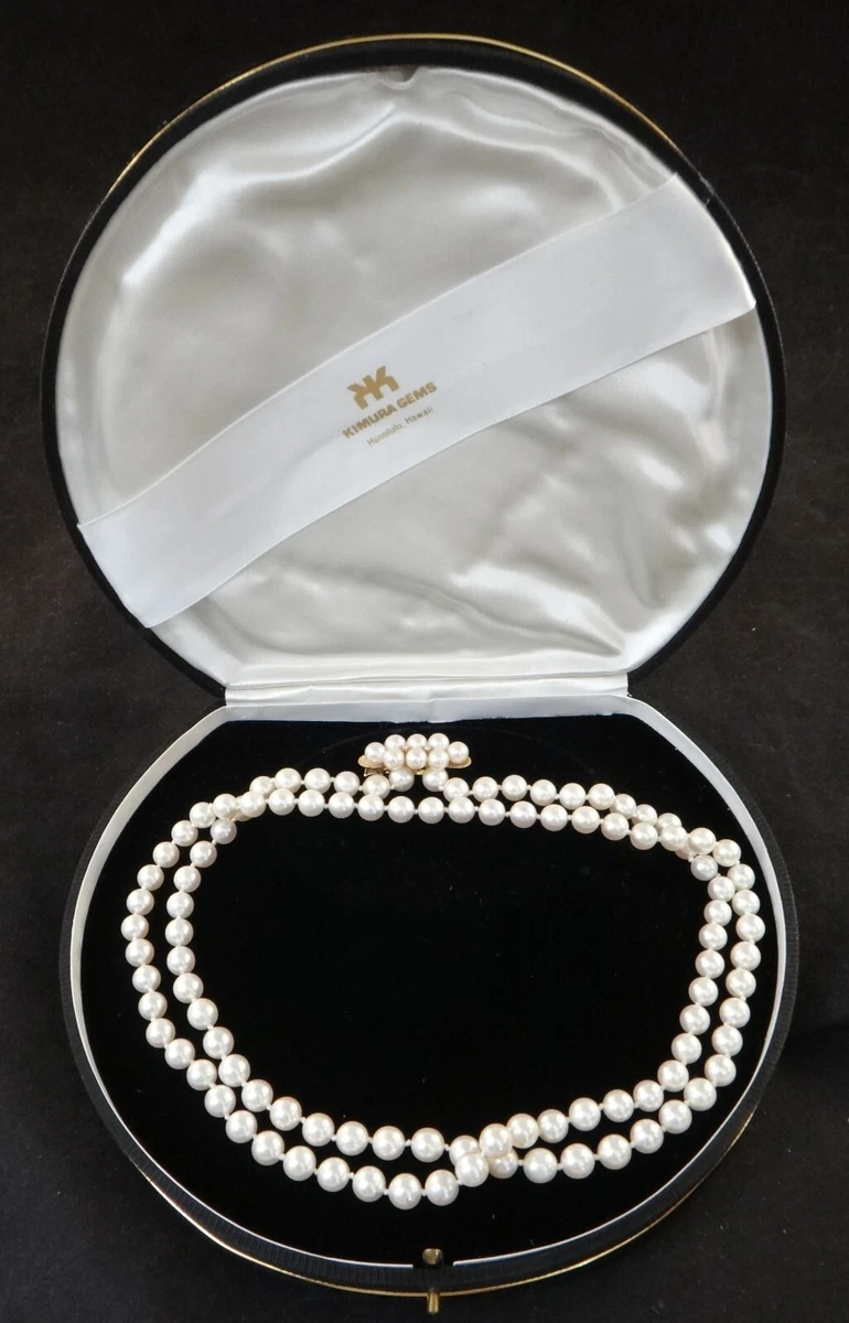 Kimura of Hawaii 36 Cultured Pearl Necklace 14k Clasp w 2 diamonds