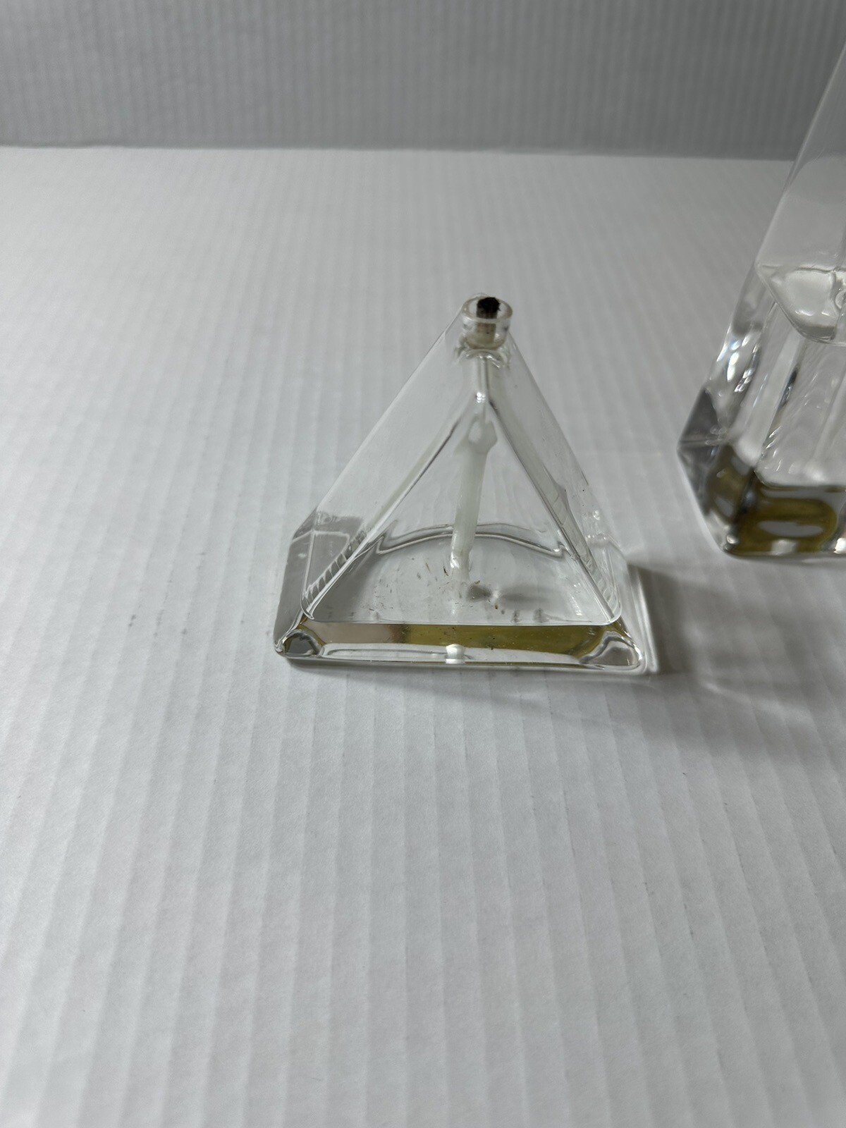 2 Piece Set Vintage Firelight Glass Prism Oil Candle Handblown Glass