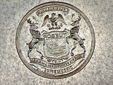 Antique Mold Die Hub Stamp Jewelry Michigan State Seal TUEBOR Medal Badge #416