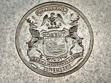 Antique Mold Die Hub Stamp Jewelry Michigan State Seal TUEBOR Medal Badge #416