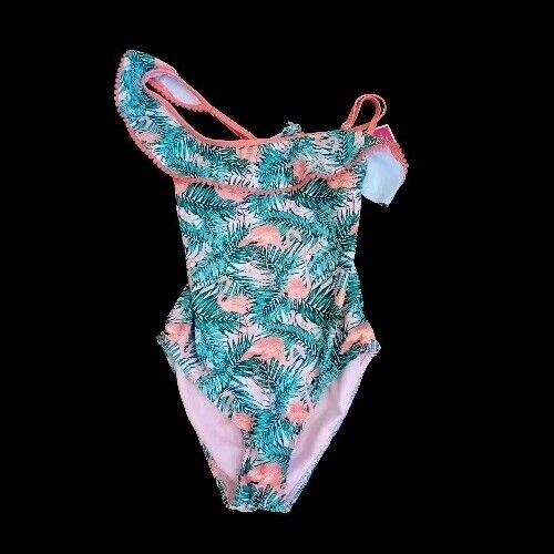 NWT Girl's JUICY Flamingo Palm Ruffle One-Piece Swimsuit Bathing Suit 10/12