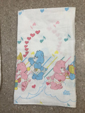 Vintage 1980's Pastel Care Bear Cotton Flannel Baby Receiving Blanket 28" X 35"
