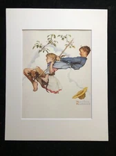 Norman Rockwell  "Young Love" Swinging - Matted Art Print
