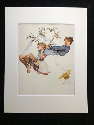 Norman Rockwell  ''Young Love'' Swinging - Matted Art Print