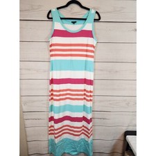 Talbots Women's Multicolor Striped Scoop Neck Sleeveless Maxi Sundress Size M