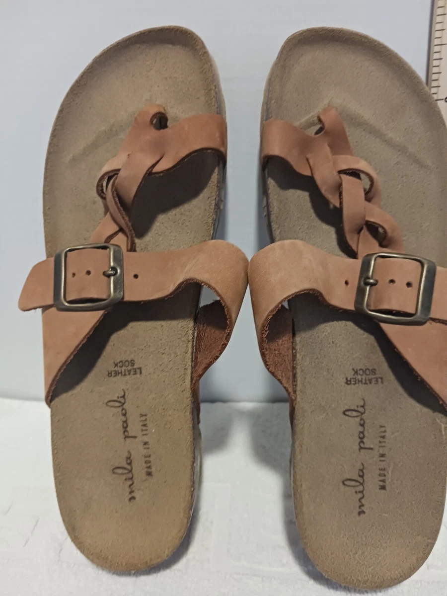Mila Paoli Womans Slide Buckle Sandals Size 8 Toe Ring Brown