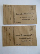lot of 2 Sears Roebuck Return Mail Order Envelope c. 1950 Washington DC