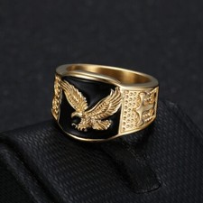 Hip Hop Stainless Steel PVD Gold Plated Eagle Sculpture Ring 7-13