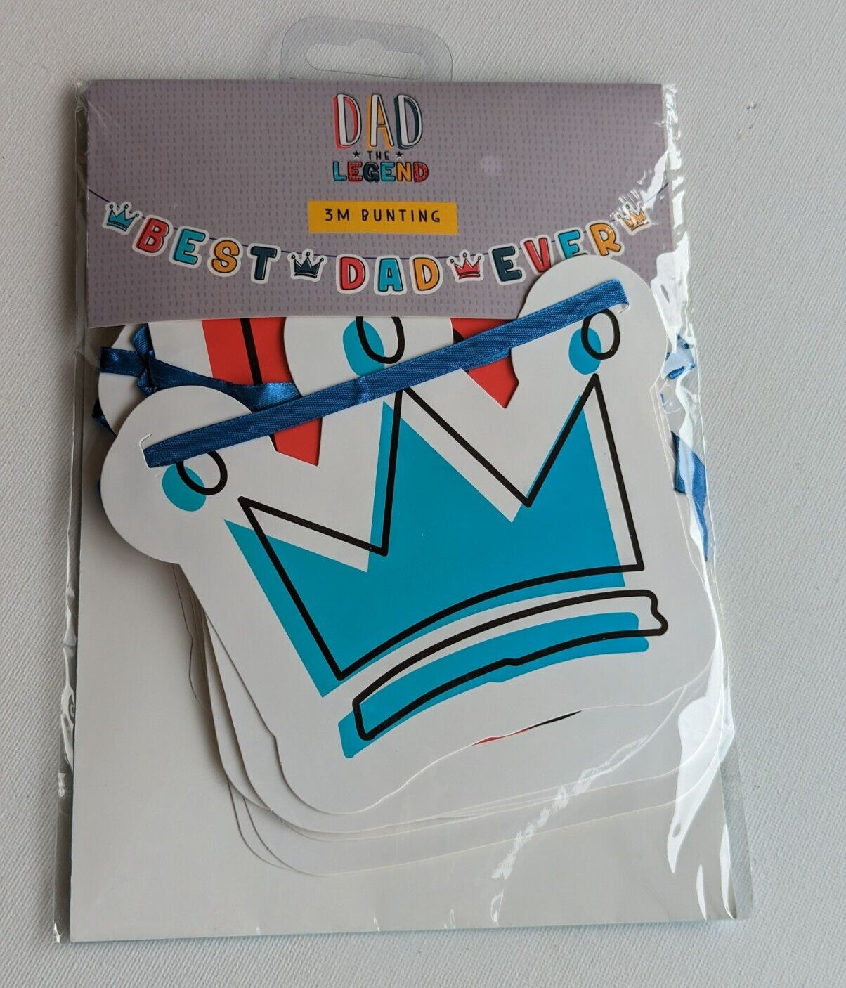 3m BEST DAD EVER BUNTING Modern CROWNS LETTERING Blue Ribbon FATHERS DAY GARLAND