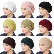 Trendy Crinkle Women's Solid Color Hijab Turban Soft Elastic Head Wrap Cap.