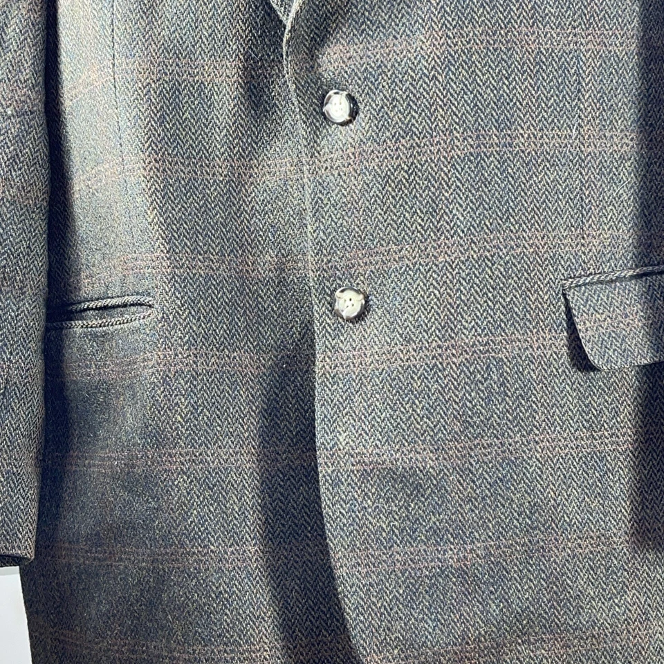 Mens Tweed Herringbone Sport Coat Blazer  46R Brown 2 Button Warren Sewell - Image 4 of 4