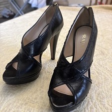 Prada Black Leather Platform High Heels With Back Zipper 37