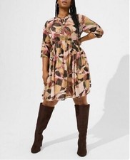 Torrid Mini Clip Dot Front Keyhole Dress Geo Print Brown Multi NWT SIZE 1X 14-16