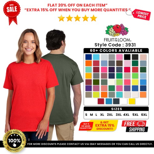 Fruit Of The Loom 3931 Men's Tshirt Casual Blank HD Cotton Plain Stylish T-Shirt