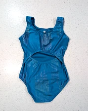TURQUOISE Destira Gymnastics Dance Leotard JR Extra Small Blue Metallic OPEN BAC